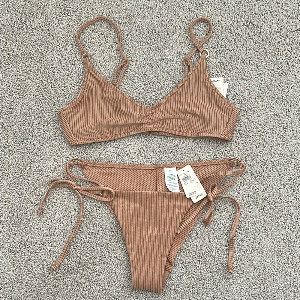 Aerie Tan Bikini Set with Adjustable Tie-Sides